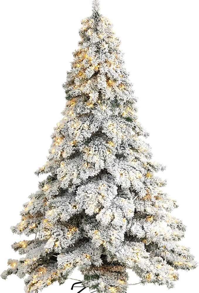 Nearly Natural 7ft. Flocked Austria Fir Artificial Christmas Tree with 400 Warm White LED Lights and 1063 Bendable Branches